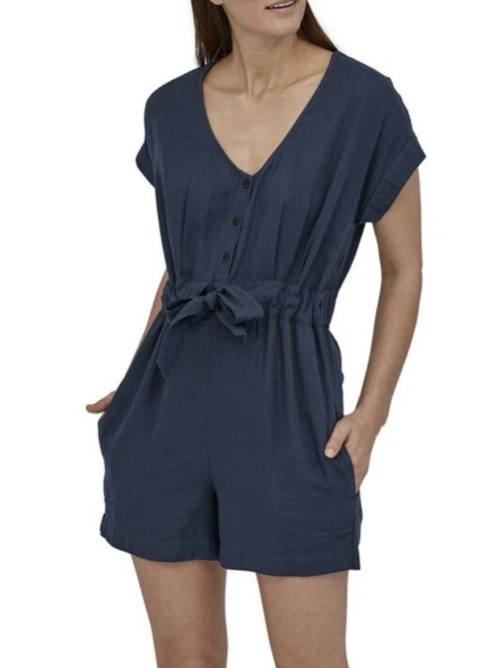 Patagonia Organic Cotton Gauze Romper Stone Blue Size XL
